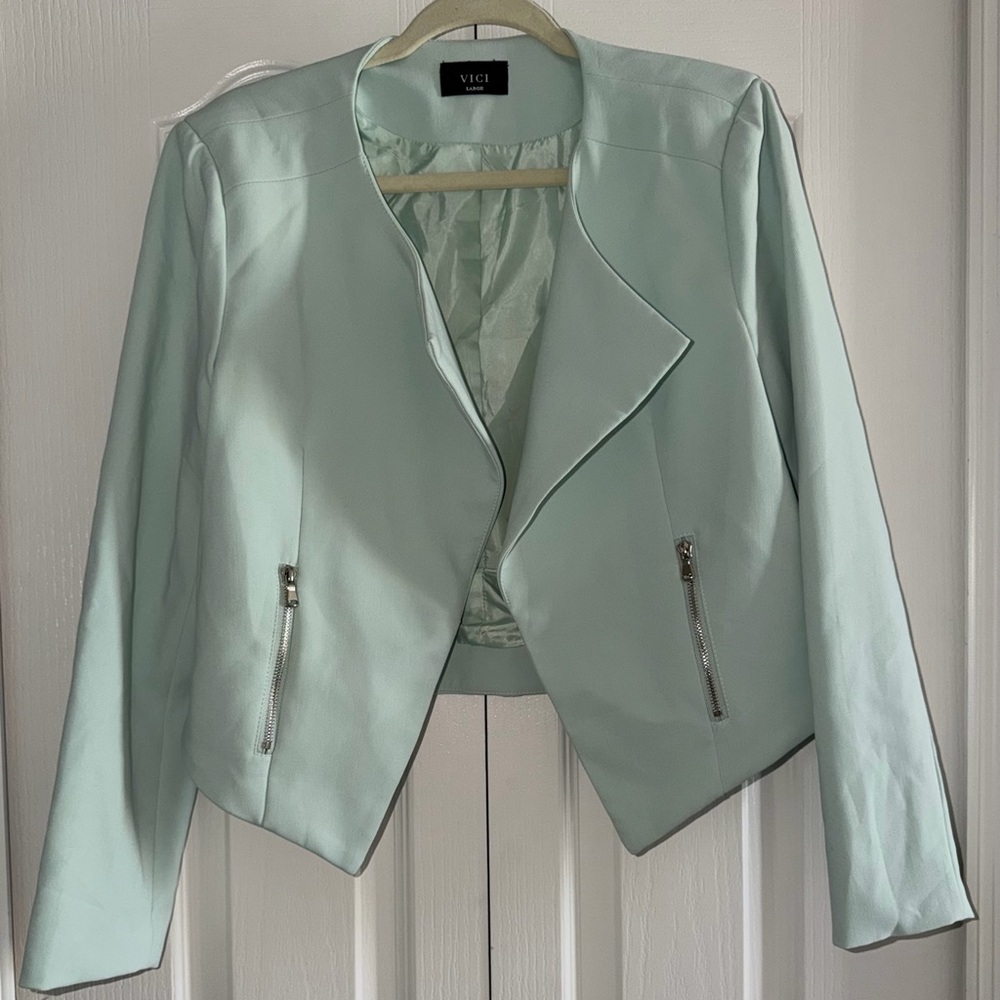 Vici Asymmetrical Light Green Women's Blazer